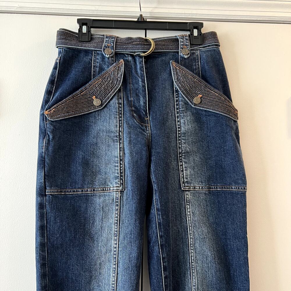 Ulla Johnson Waverly Jeans Size 6 Cotton Belted Dark Wash Blue Embroidered - Picture 6 of 14